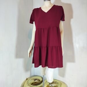 & Other Stories Deep Red Tiered Dress